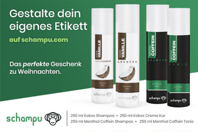 Gewinnen Sie hinter dem 7. Türchen unseres Adventskalender Gewinnspiels eines von 2 Schampoo-Paketen, jeweils bestehend aus Kokos Shampoo (250ml), Kokos Kur (250ml), Menthol Coffein Shampoo (250ml) und Menthol Coffein Tonic (250ml) von schampu.com